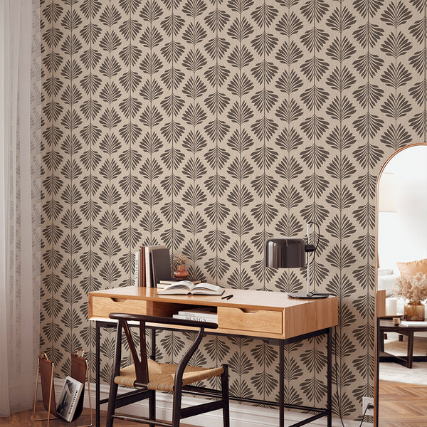 Beige Taupe Brown Palm Leaf Wallpaper L018