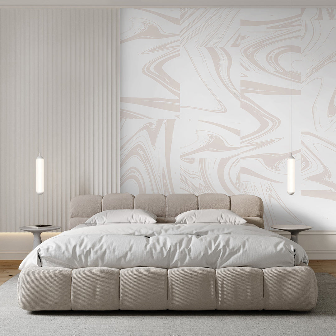 White Beige Abstract Paint Wall Mural AM025