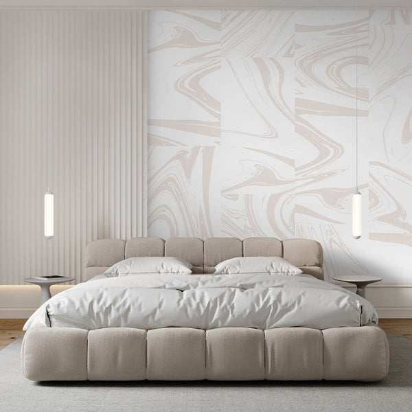 White Beige Abstract Paint Wall Mural AM025 - CostaCover - Peel and stick Removable Wallpaper - about walls - Abstract - Abstract Labyrinth Lines