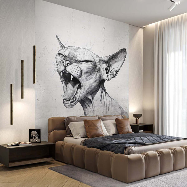 Cat Sketch Art Stick Wall Mural SM001 - CostaCover - Peel and stick Removable Wallpaper - accent wallpaper - adhesive wallpaper - Barbershop Salon