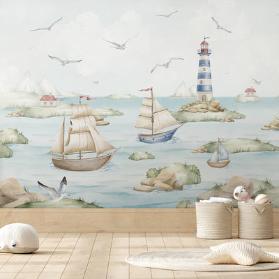 Blue Green Nautical Wall Mural AM150
