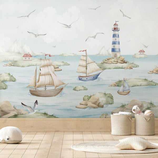 Blue Green Nautical Wall Mural AM150 - CostaCover-Peel and stick Removable Wallpaper-abstract wall art-accent wallpaper-adhesive wallpaper