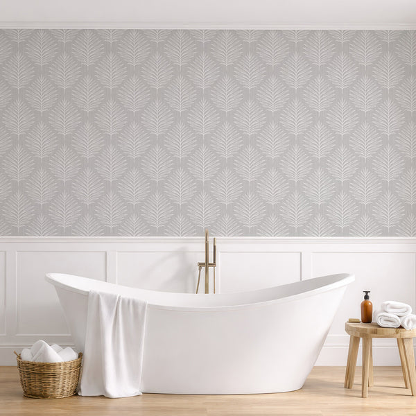 Gray White Palm Leaves Wallpaper L053