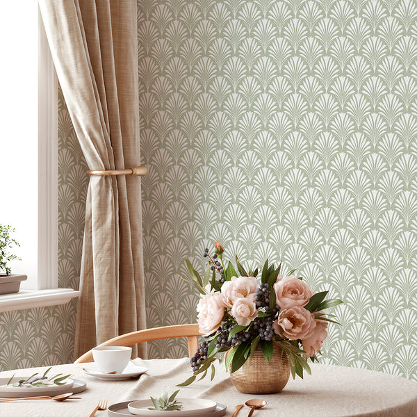 Sage Green Botanical Leaves Wallpaper L021
