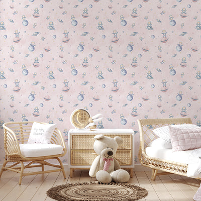 Pastel Pink Astronauts & Planets Wallpaper S132