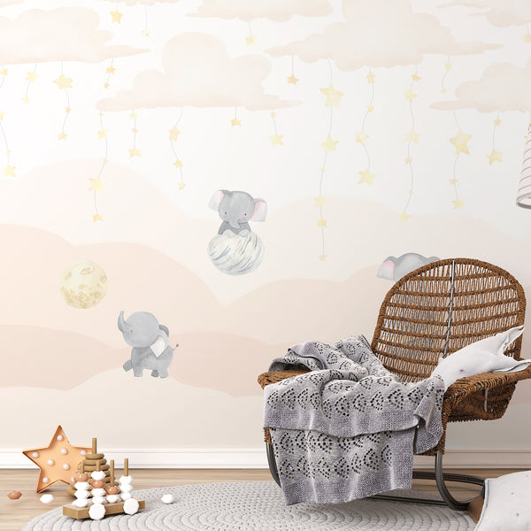 Beige Elephant Nursery Wall Mural LM008