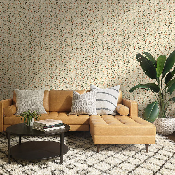 Yellow Mini Flowers Wallpaper W155 - CostaCover - Peel and stick Removable Wallpaper - abstract floral - abstract wallpaper - accent wallpaper