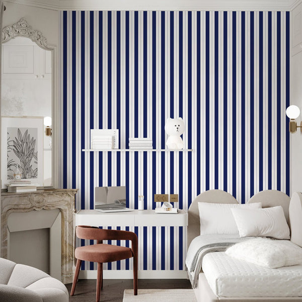 Navy Blue Stripes Wallpaper S012 - CostaCover - Peel and stick Removable Wallpaper - accent wallpaper - adhesive wallpaper - aqua blue