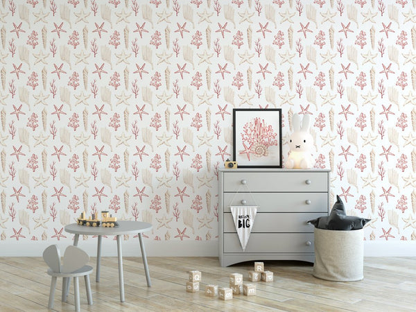 Pink Beige Sea World Wallpaper W069 - CostaCover - Peel and stick Removable Wallpaper - abstract wallpaper - accent wallpaper - adhesive wallpaper