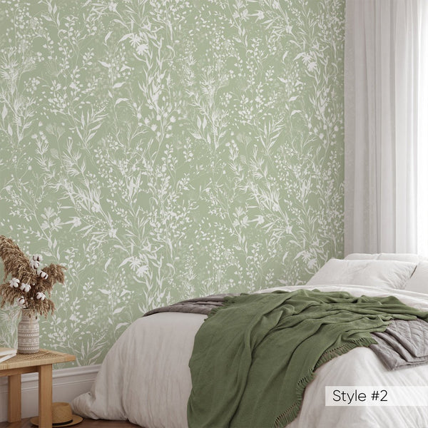 Beige & White Floral Wallpaper W050 - CostaCover - Peel and stick Removable Wallpaper - abstract floral - accent wallpaper - adhesive wallpaper