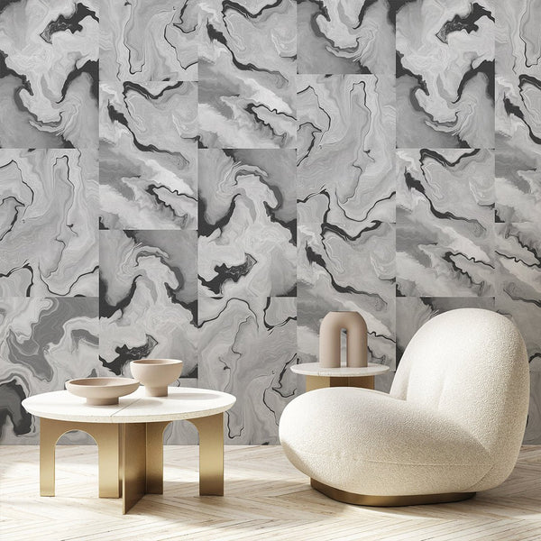 Black & Gray Marble Squares Wall Mural AM029 - CostaCover - Peel and stick Removable Wallpaper - about walls - Abstract - Abstract Labyrinth Lines