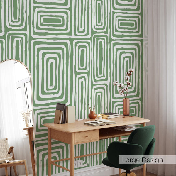 Green Hazelnut Maze Wallpaper W037 - CostaCover - Peel and stick Removable Wallpaper - Abstract - abstract lines - abstract wall art