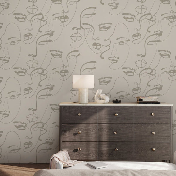 Beige Female Faces Wallpaper A008 - CostaCover - Peel and stick Removable Wallpaper - about walls - Abstract - abstract arches