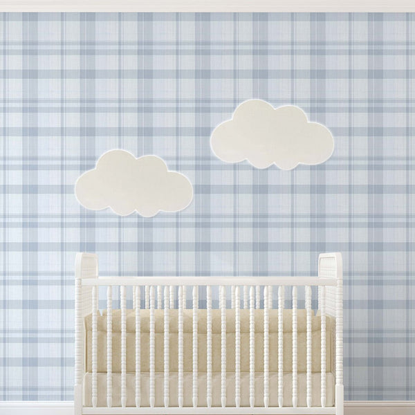 Blue Plaid Farmhouse Wallpaper S008 - CostaCover-Peel and stick Removable Wallpaper-abstract wall art-abstract wallpaper-accent wallpaper