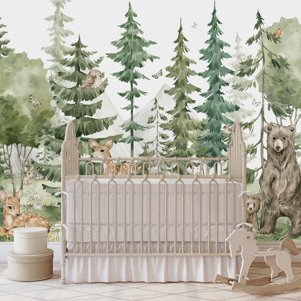 Wild Animals in Forest Wall Mural WM056 - CostaCover - Peel and stick Removable Wallpaper - accent wallpaper - adhesive wallpaper - animal print