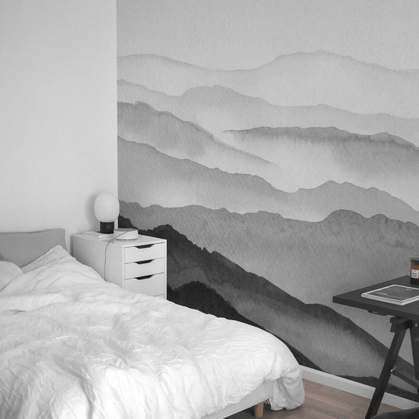 Gray Watercolor Mountains Wall Mural WM042 - CostaCover - Peel and stick Removable Wallpaper - Abstract - abstract lines - abstract wall art