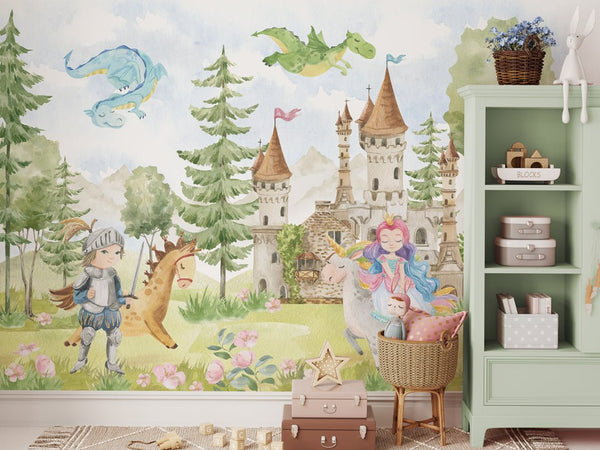 Castle, Princess & Prince Wall Mural WM070 - CostaCover - Peel and stick Removable Wallpaper - abstract wallpaper - accent wallpaper - adhesive wallpaper