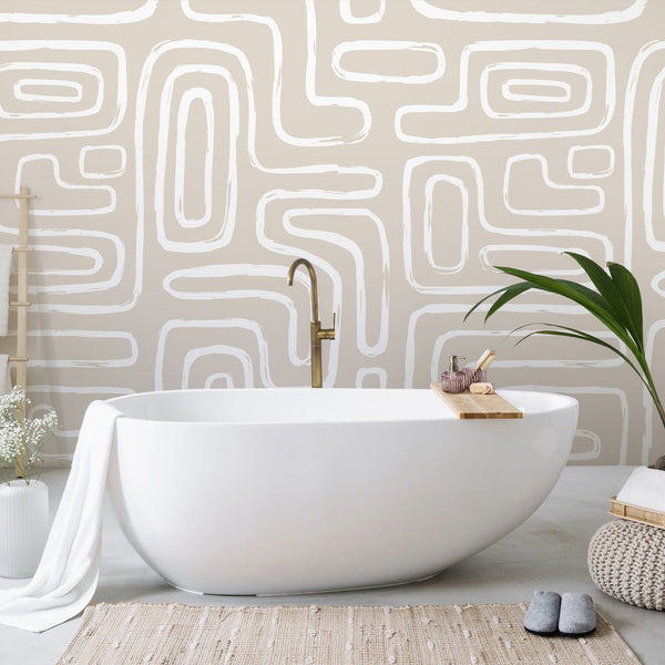 Boho Large Lines Wallpaper W043 - CostaCover - Peel and stick Removable Wallpaper - Abstract - abstract lines - abstract wall art