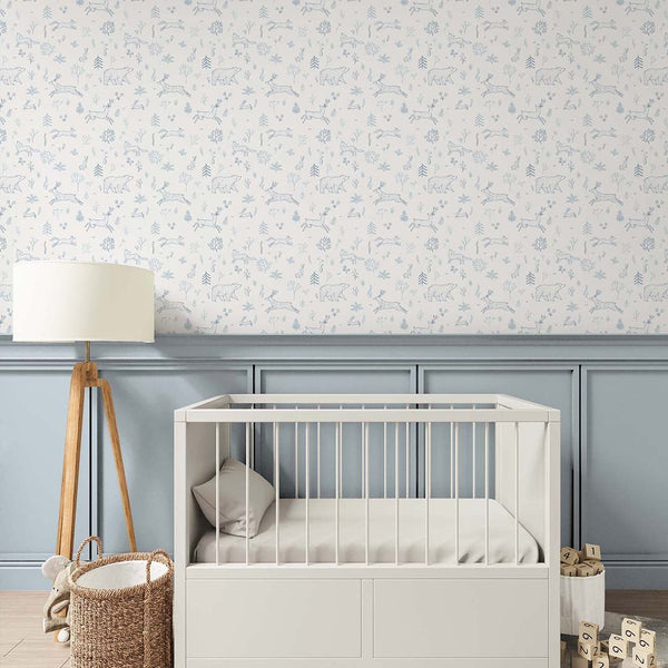 Blue Forest Animals Wallpaper S033 - CostaCover - Peel and stick Removable Wallpaper - abstract wall art - abstract wallpaper - accent wallpaper