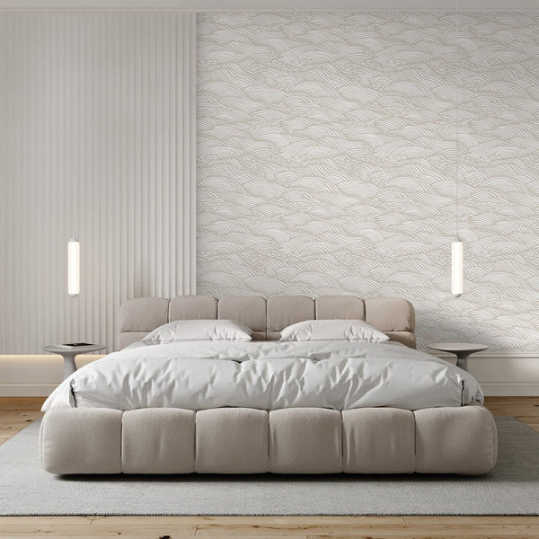 Beige Waves Japandi Wallpaper A096 - CostaCover-Peel and stick Removable Wallpaper-about walls-abstract wall art-abstract wallpaper