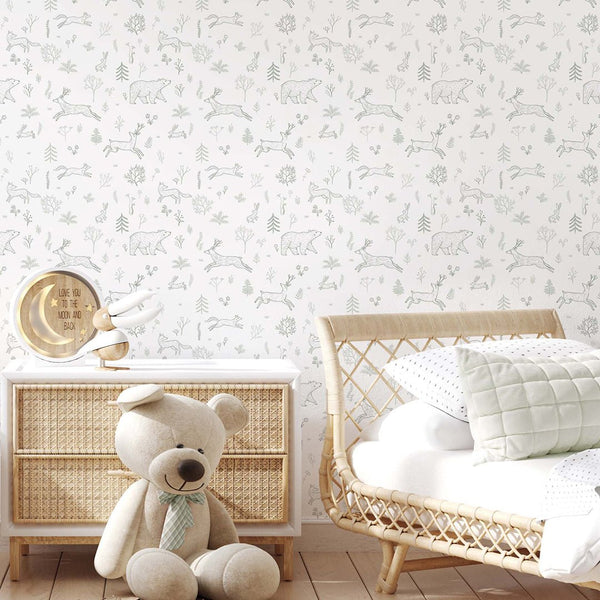 Green Forest Animals Wallpaper S036 - CostaCover - Peel and stick Removable Wallpaper - Abstract - abstract forest - abstract lines