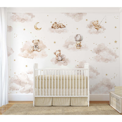 Beige Clouds and Bears Wall Mural SM010