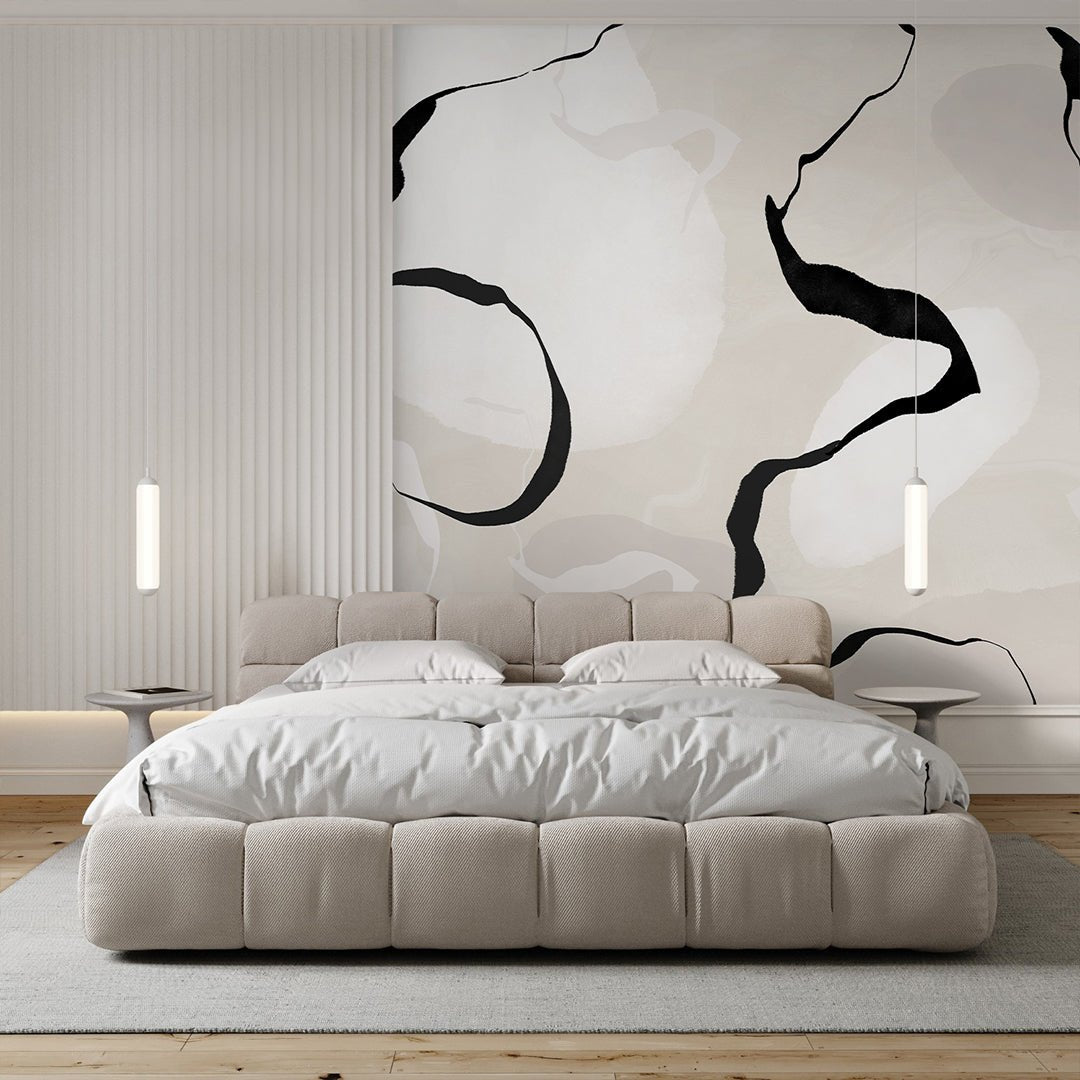 Black Beige Lines Wall Mural for a minimalist bedroom