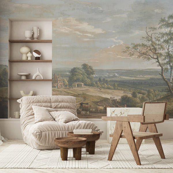 English Vintage Landscape Wall Mural AM081 - CostaCover - Peel and stick Removable Wallpaper - A Distant View of Maidstone - about walls - abstract wall art