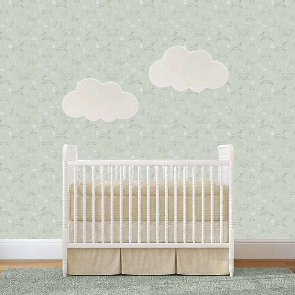 Pale Green Forest Animals Wallpaper S039 - CostaCover - Peel and stick Removable Wallpaper - abstract forest - accent wallpaper - adhesive wallpaper