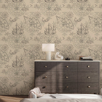 Vintage Nautical Map Wallpaper A091