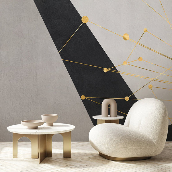 Gray Black Shapes & Gold Wall Mural AM049 - CostaCover - Peel and stick Removable Wallpaper - about walls - Abstract - abstract lines