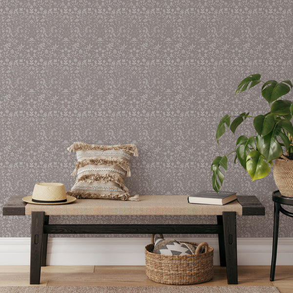 Taupe Floral Toile Wallpaper CC367