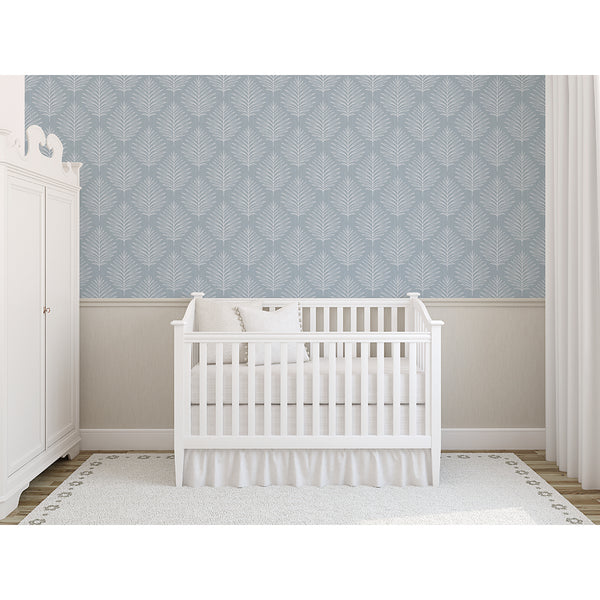 Dusty Blue Palm Leaves Wallpaper  L056