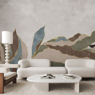 Green Brown Blue Abstract Leaf Wall Mural CCM212