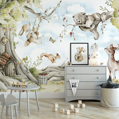 Nursery Forest With Cute Animals Self Adhesive Wall Mural WM052