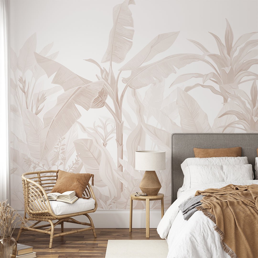 Beige Palm Trees Wall Mural with tropical foliage design