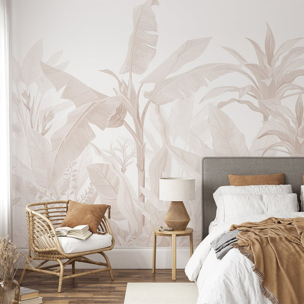 Beige Palm Leaves Wall Mural CCM194 - CostaCover - Peel and stick Removable Wallpaper - abstract wallpaper - accent wallpaper - adhesive wallpaper
