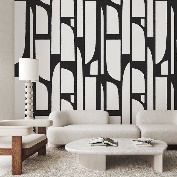 Black & White Geometric Shapes Wall Mural CCM160 - CostaCover - Peel and stick Removable Wallpaper - Abstract - abstract mural - abstract wall art