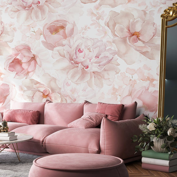 Pastel Pink Flowers Wall Mural SM039 - CostaCover - Peel and stick Removable Wallpaper - abstract wall art - abstract wallpaper - accent wallpaper