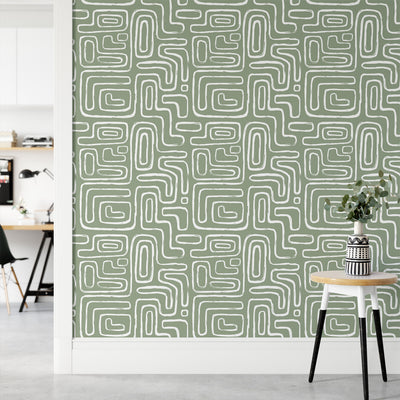 Olive Boho Line Scandinavian Style Self Adhesive Wallpaper W009