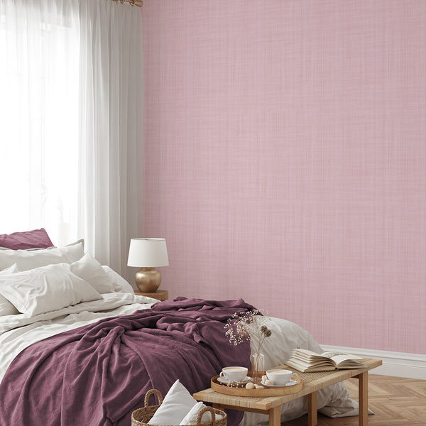 Blush Pink Linen Texture Wallpaper L045