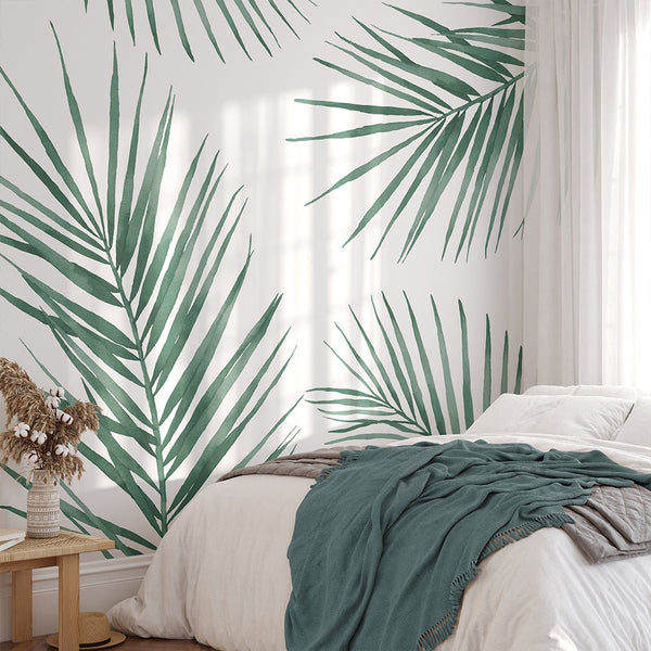 Green Palm Leaves Wall Mural WM101 - CostaCover - Peel and stick Removable Wallpaper - accent wallpaper - adhesive wallpaper - bathroom wallpaper