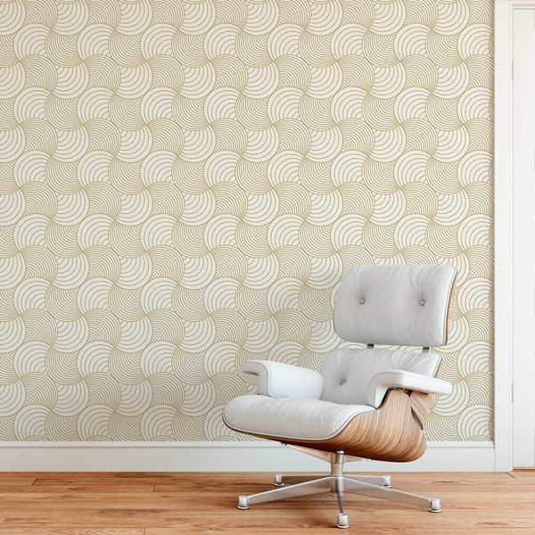 Abstract Beige Stripes Wallpaper CC157 - CostaCover - Peel and stick Removable Wallpaper - 70's style - Abstract - Abstract Beige Gold Stripes Waves Removable Wallpaper