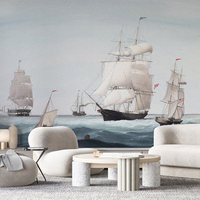 Vintage Blue Sailboats Wall Mural AM161