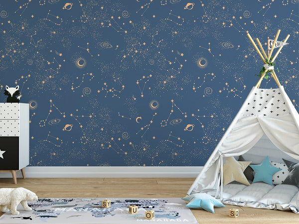 Blue Sky & Сonstellation Wallpaper W066 - CostaCover - Peel and stick Removable Wallpaper - abstract wallpaper - accent wallpaper - adhesive wallpaper