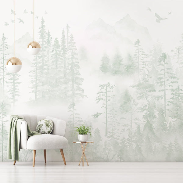 Soft Watercolor Woodland Wall Mural WM049 - CostaCover - Peel and stick Removable Wallpaper - abstract wallpaper - accent wallpaper - adhesive wallpaper
