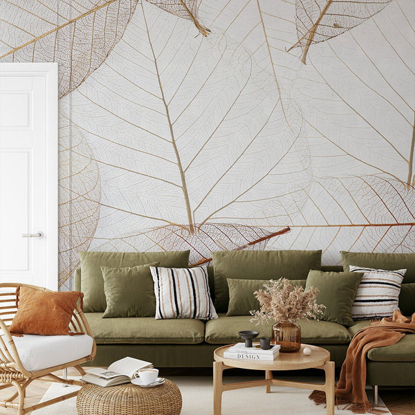 Neutral Transparent Leaves Wall Mural CCM182 - CostaCover - Peel and stick Removable Wallpaper - Abstract - abstract floral - abstract lines