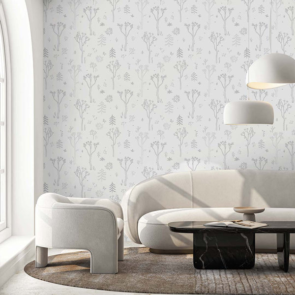 Gray Tree Forest Wallpaper S043 - CostaCover - Peel and stick Removable Wallpaper - abstract forest - abstract wallpaper - accent wallpaper