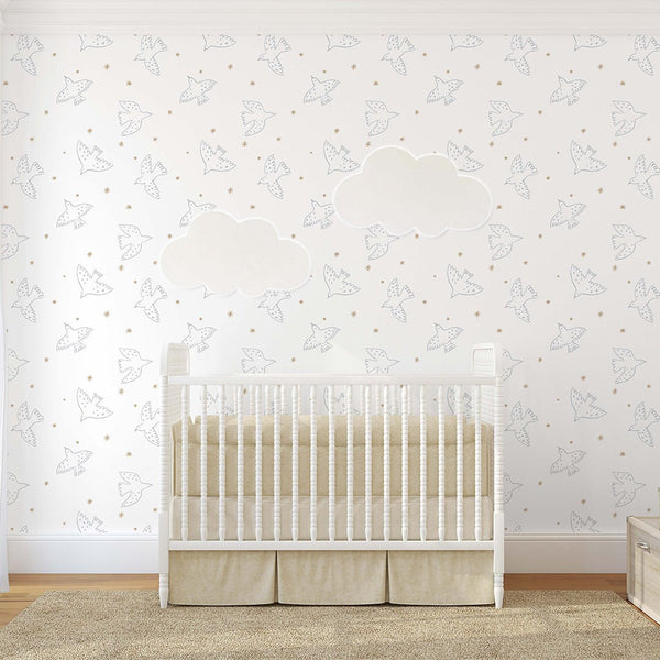 Gray Birds & Stars Wallpaper S050 - CostaCover - Peel and stick Removable Wallpaper - abstract lines - abstract wallpaper - accent wallpaper