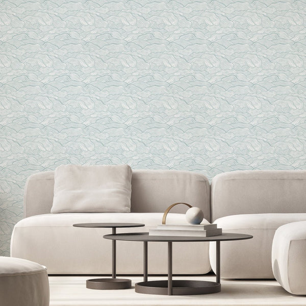 Turquoise Wave Japanese Wallpaper A097 - CostaCover-Peel and stick Removable Wallpaper-about walls-Abstract-abstract lines